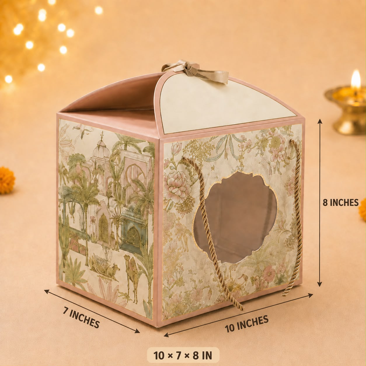 Heritage Royal Palace Arch-Top Hamper Box with Gold Rope Handles (10 x 7 x 8 Inches)
