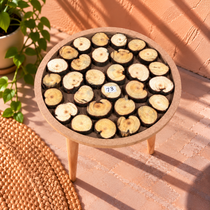 16" Framed Round Wood Slice Table with Wooden Legs [Style 73]