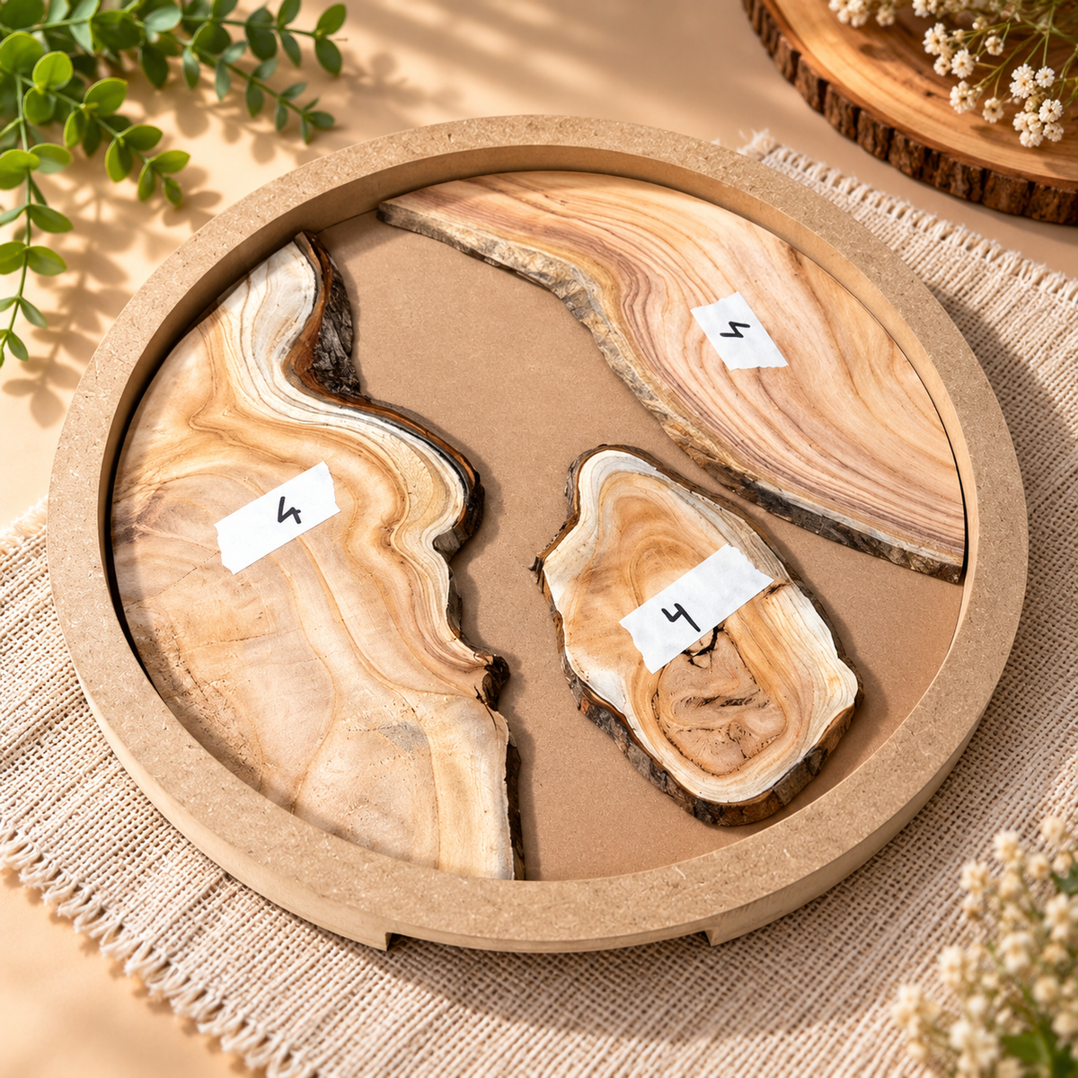 14" Round Resin Pouring Tray with Wooden Logs [Style 4]