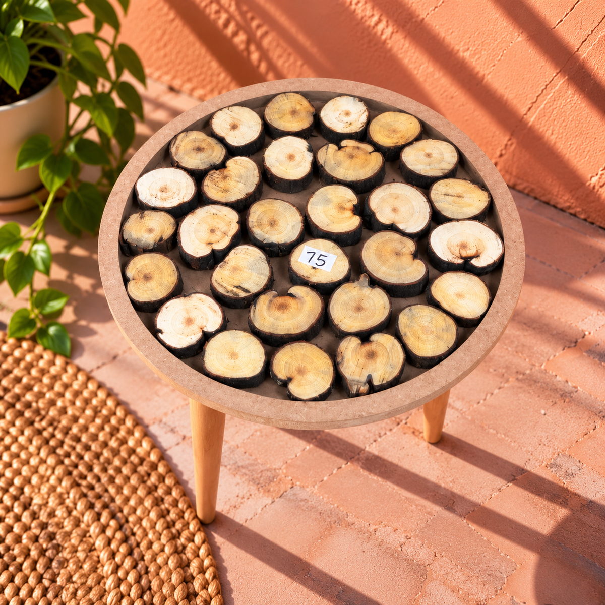 16" Framed Round Wood Slice Table with Wooden Legs [Style 75]