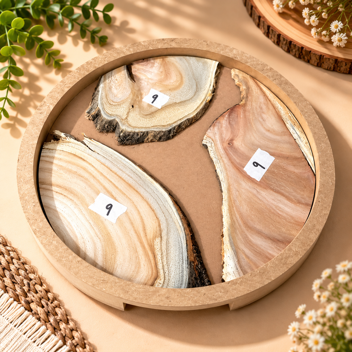 14" Round Resin Pouring Tray with Wooden Logs [Style 9]