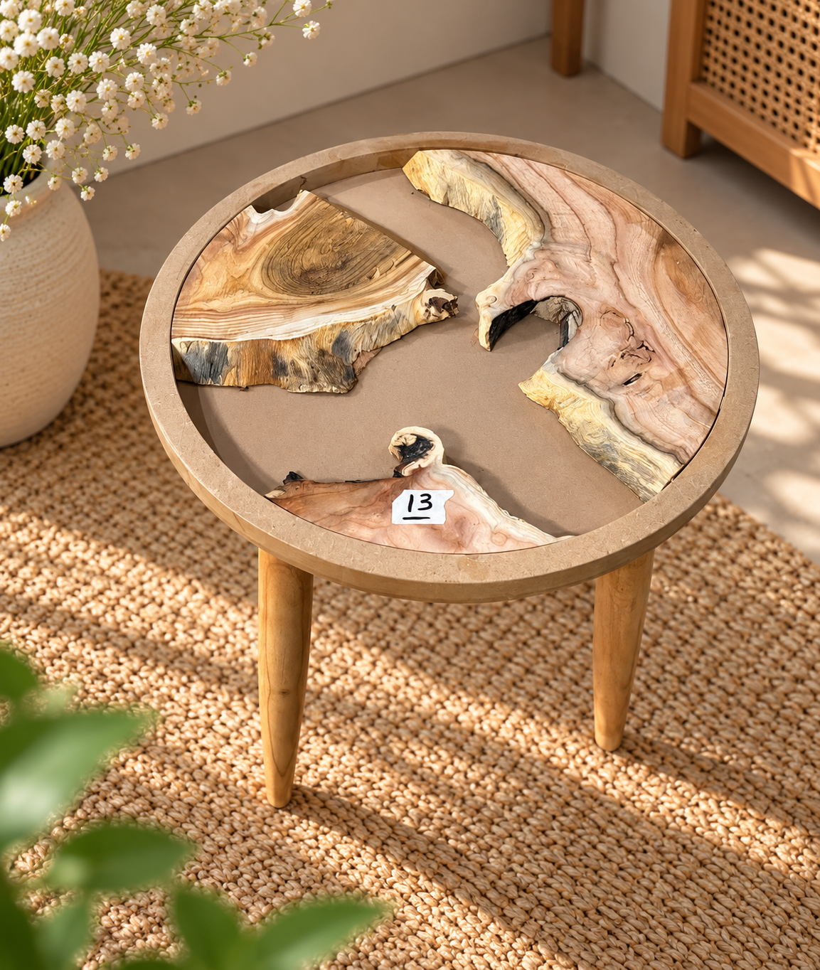 16" Framed Round River Table with Wooden Legs [Style 13]