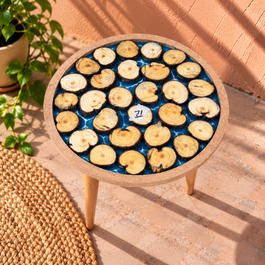 16" Framed Round Wood Slice Table with Wooden Legs [Style 71]