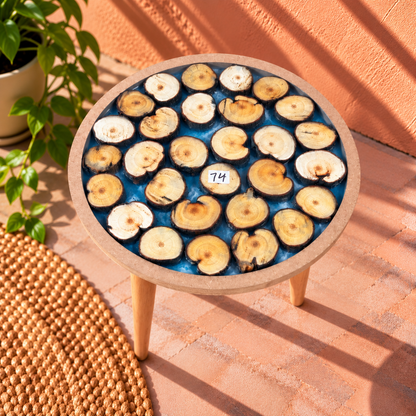 16" Framed Round Wood Slice Table with Wooden Legs [Style 74]