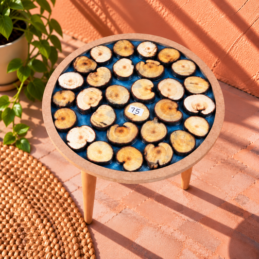 16" Framed Round Wood Slice Table with Wooden Legs [Style 75]