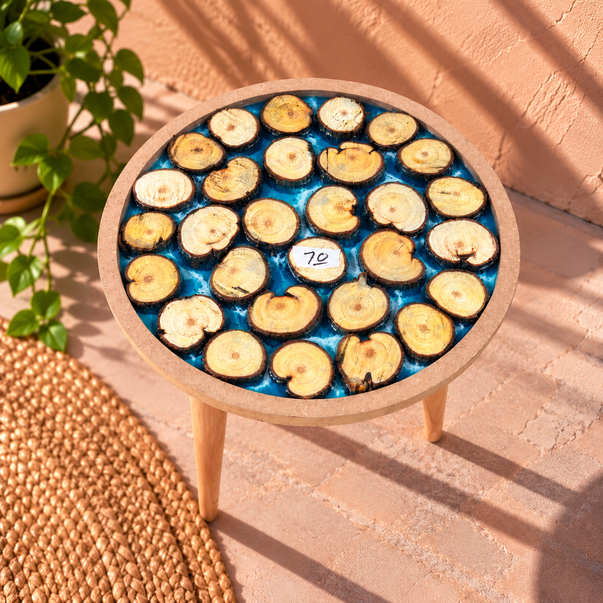 16" Framed Round Wood Slice Table with Wooden Legs [Style 70]
