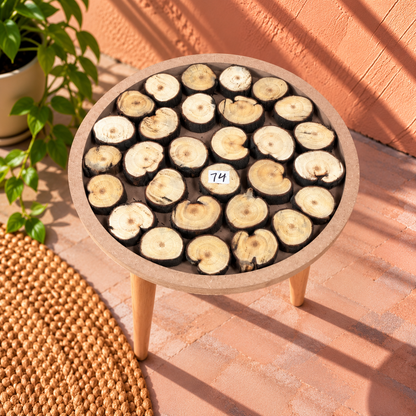 16" Framed Round Wood Slice Table with Wooden Legs [Style 74]