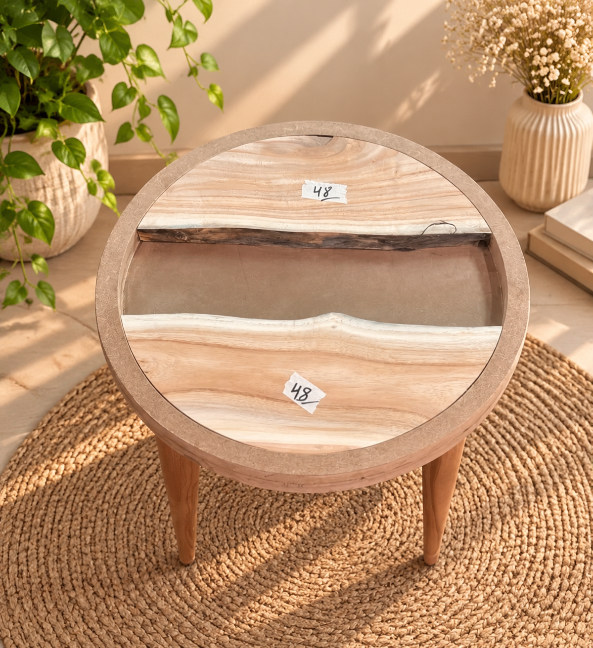 16" Framed Round River Table with Wooden Legs [Style 48]