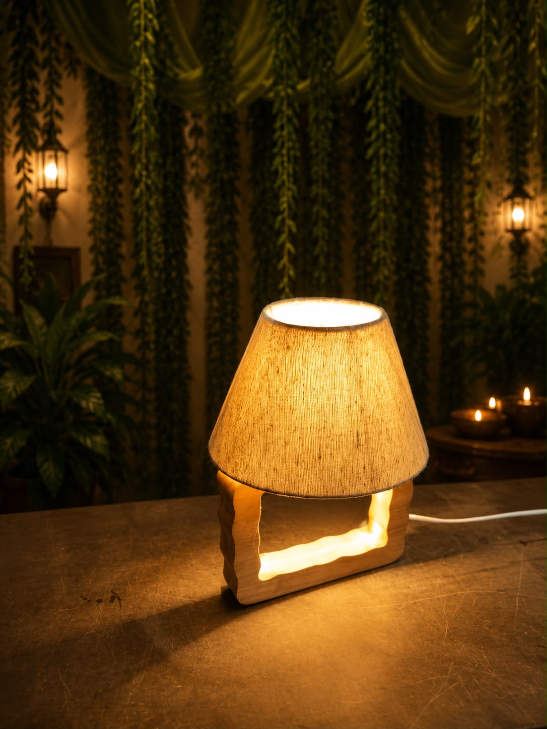 Ganesh Vatika LED Wooden Lamp Structure with Shade
