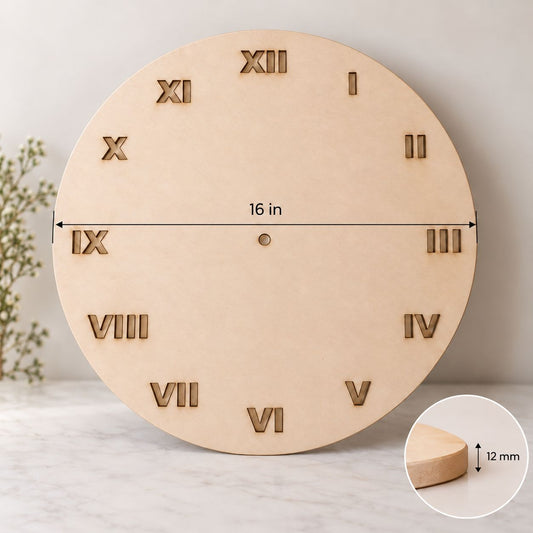 16" Roman Numeral Wooden Clock Base (12mm)
