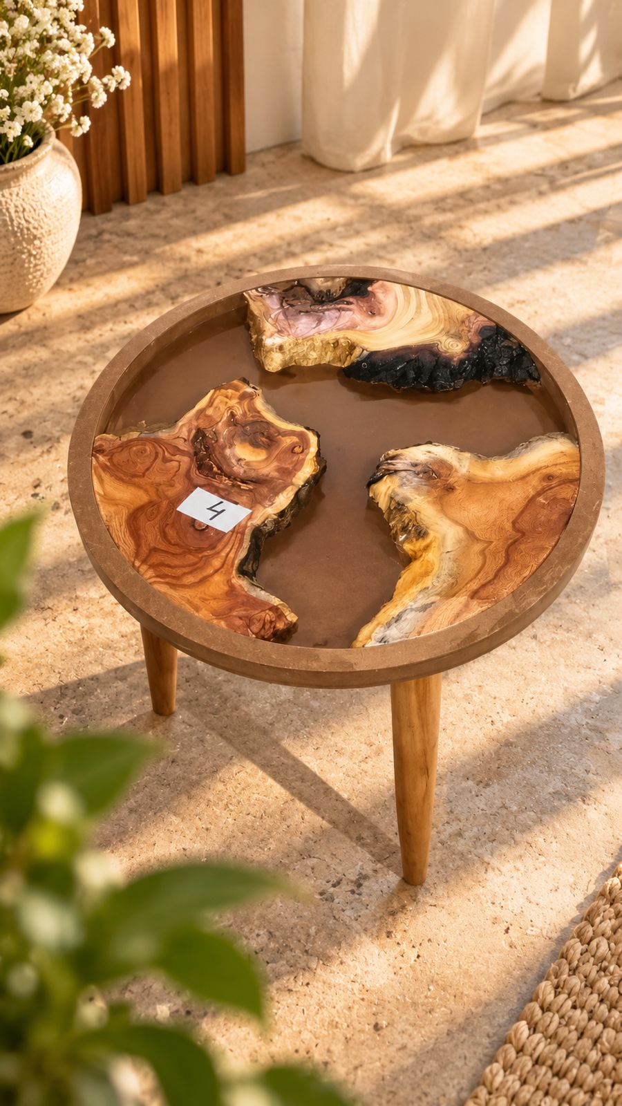 16" Framed Round River Table with Wooden Legs [Style 4]