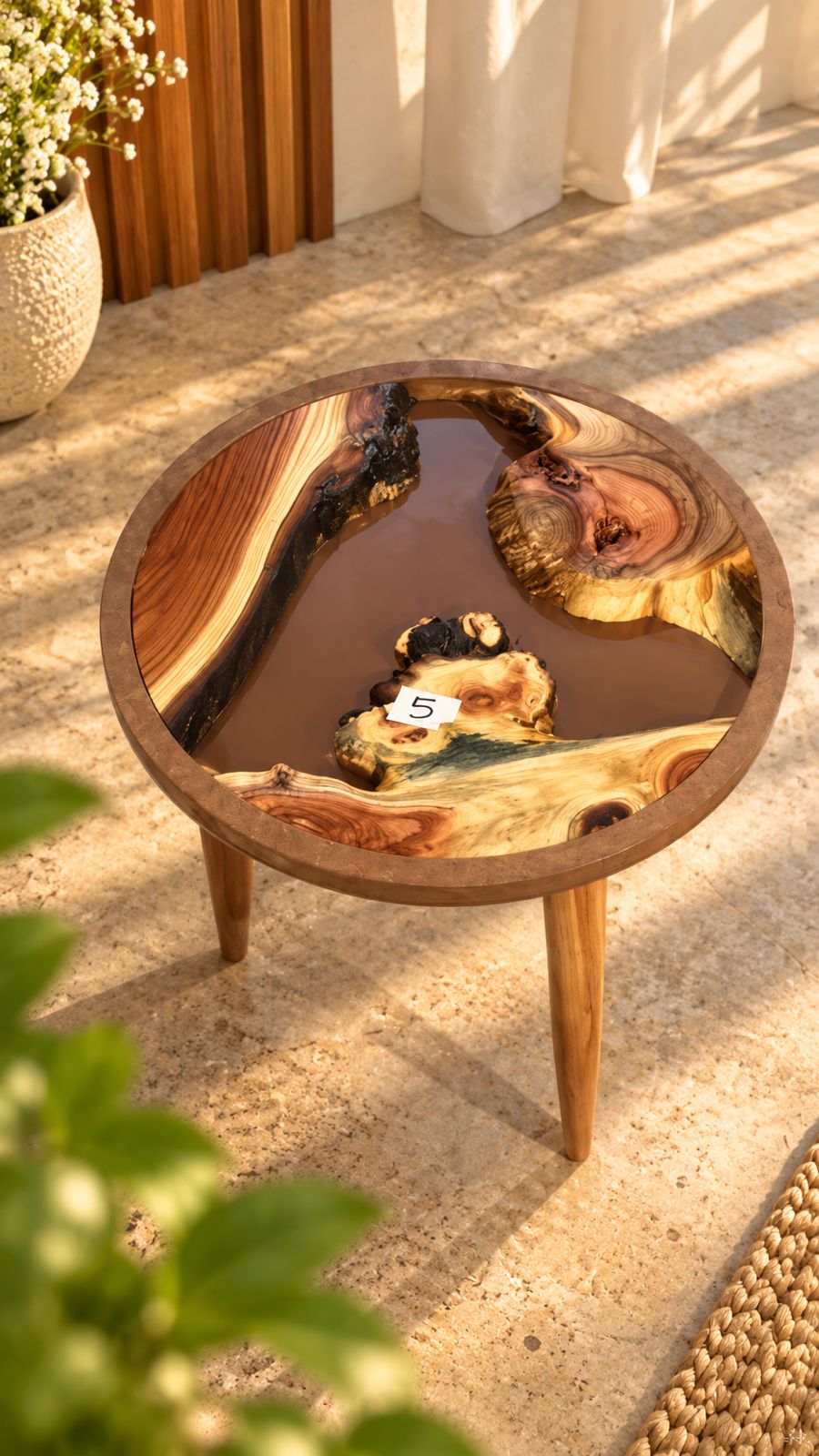 16" Framed Round River Table with Wooden Legs [Style 5]