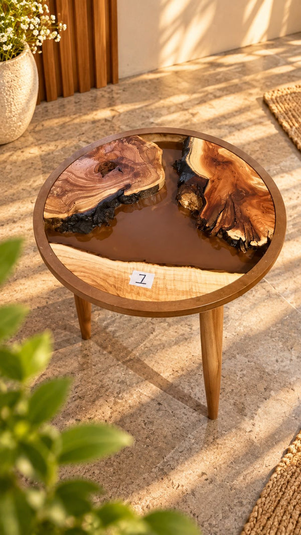 16" Framed Round River Table with Wooden Legs [Style 7]