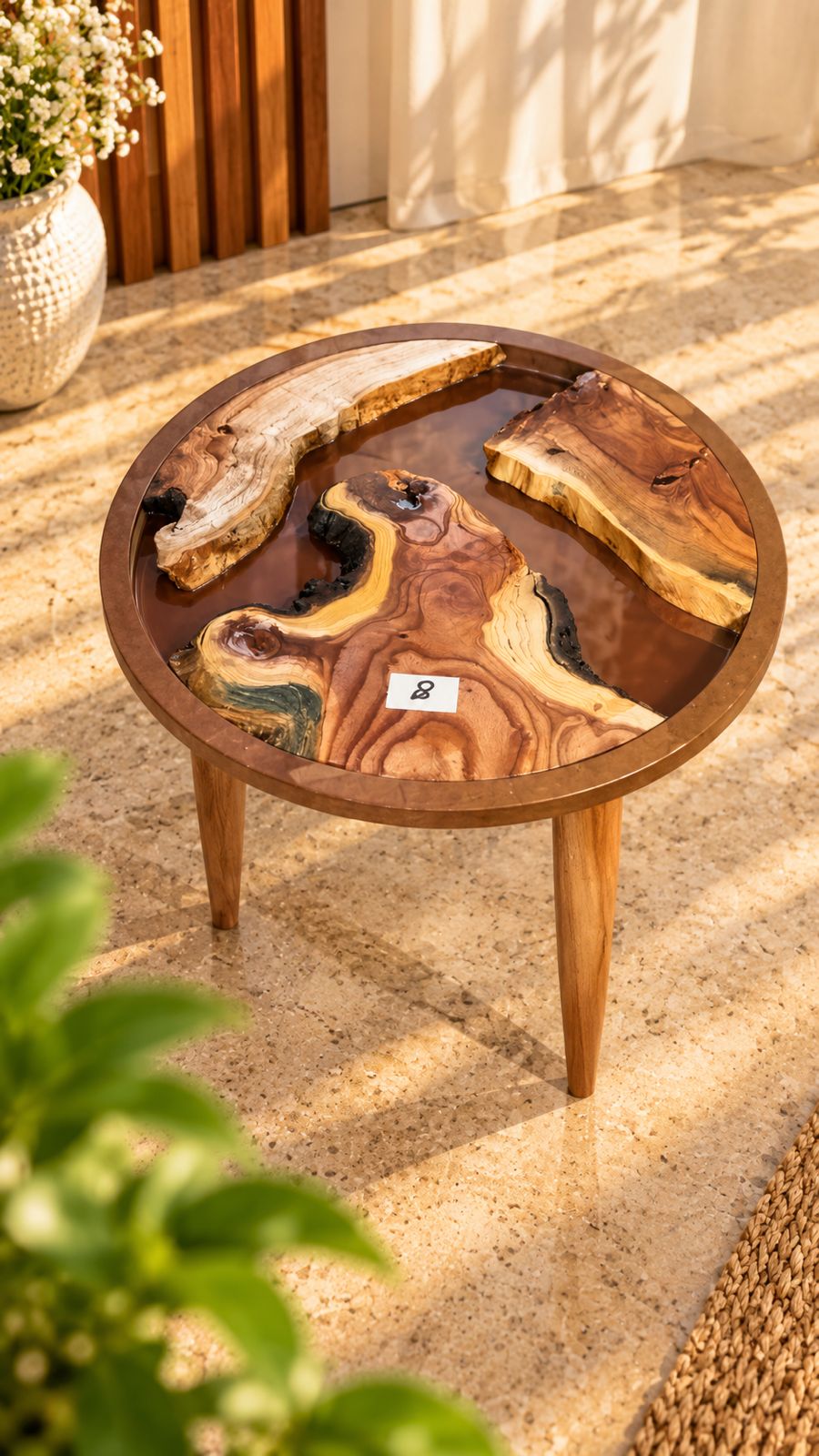 16" Framed Round River Table with Wooden Legs [Style 8]