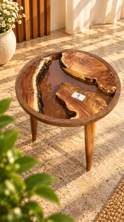 16" Framed Round River Table with Wooden Legs [Style 9]