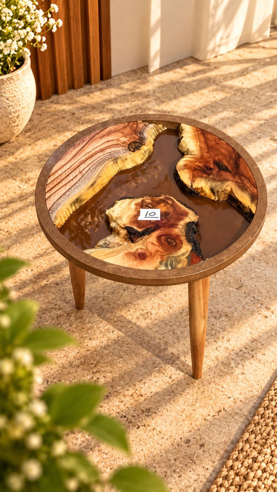 16" Framed Round River Table with Wooden Legs [Style 10]