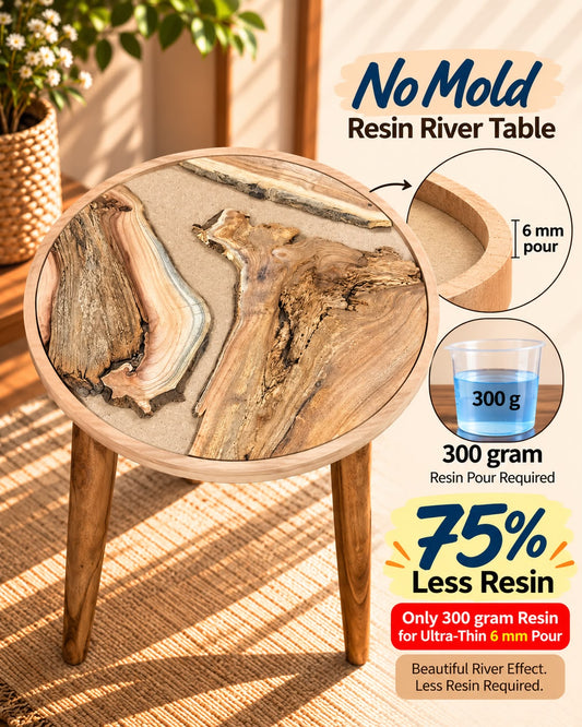16" Resin Saver Round River Table with Wooden Legs  [Style 9]
