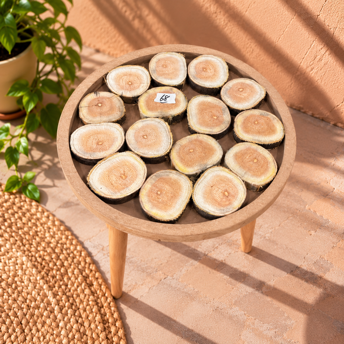 16" Framed Round Wood Slice Table with Wooden Legs [Style 68]