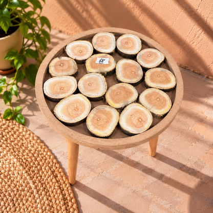 16" Framed Round Wood Slice Table with Wooden Legs [Style 68]
