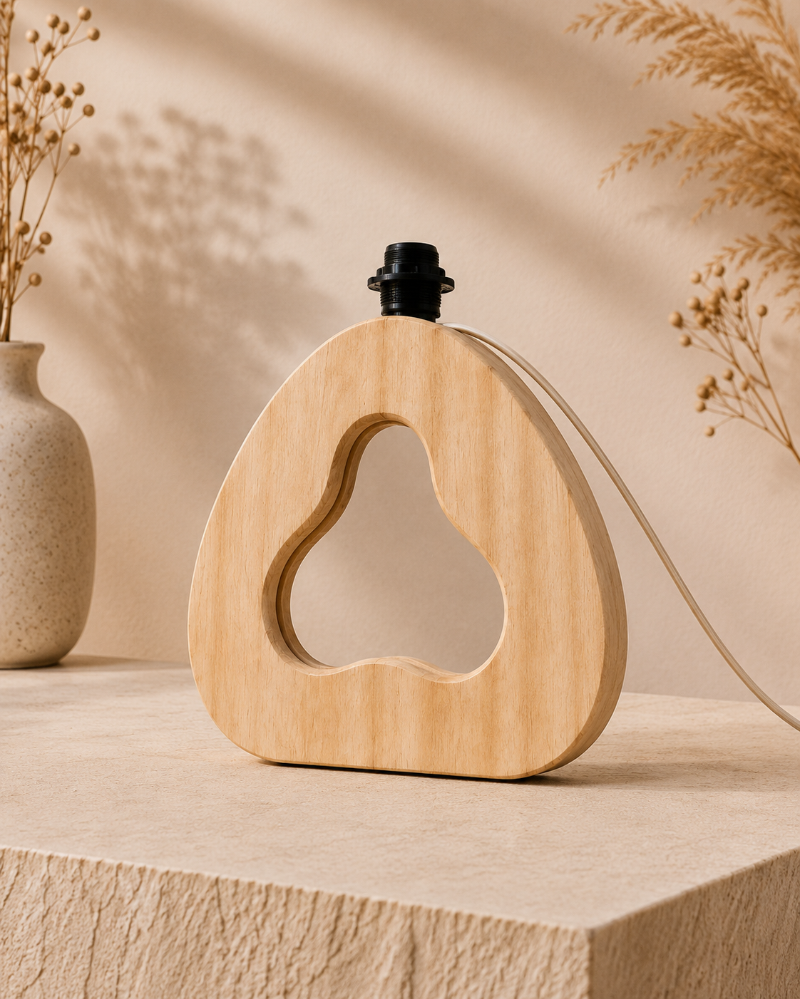 Rounded Teardrop Wooden Lamp (10")
